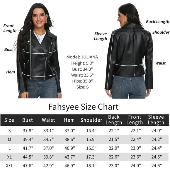 Fahsyee Faux Leather black Jacket for Women Vegan Jackets coat - Picture 5 of 5